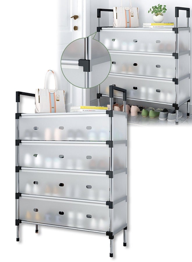 DUNISO رف أحذية مضاد للغبار 4 طبقات، خزانة أحذية بلاستيكية مع باب، رف أحذية مستقل، مناسب للمدخل، غرفة المعيشة، غرفة النوم، 66 * 29 * 77 سم - Image 1